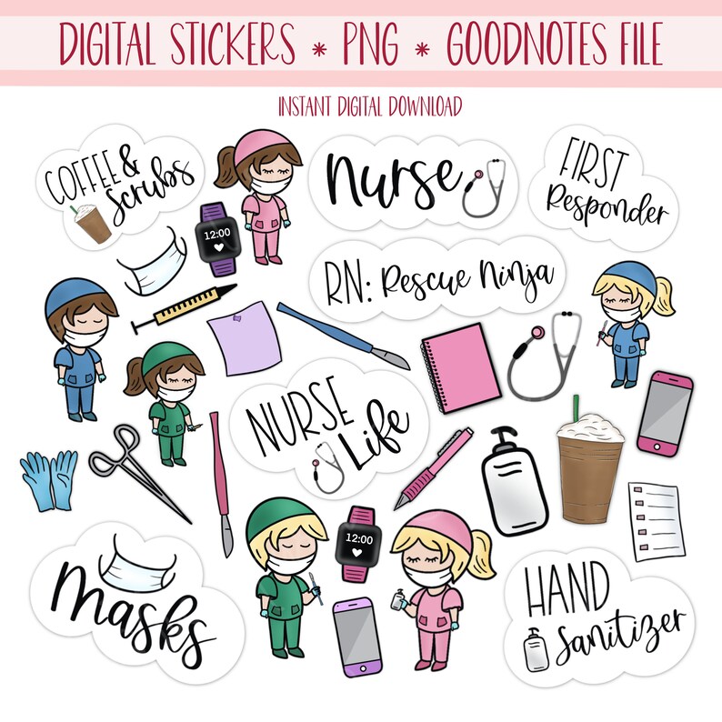 NURSE Digital Stickers for Goodnotes Nursing Student Etsy UK