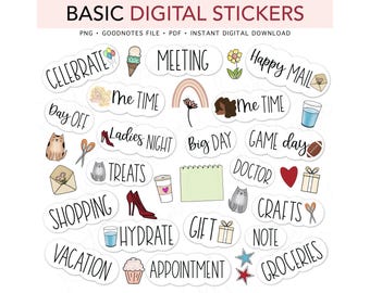 DAILY LIFE Basic Pre-cropped Digital Planner Stickers, GoodNotes Stickers, Bonus Stickers