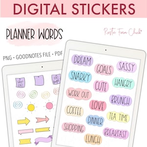 PLANNER WORDS Stickers numériques pour GoodNotes, Stickers agenda numérique pré-recadrés quotidiens, Stickers GoodNotes, Stickers bonus