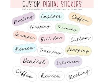 CUSTOM Digital Stickers with ITALIC LETTERS, Personalized Planner Words, Pre-cropped Digital Planner Stickers, GoodNotes Stickers