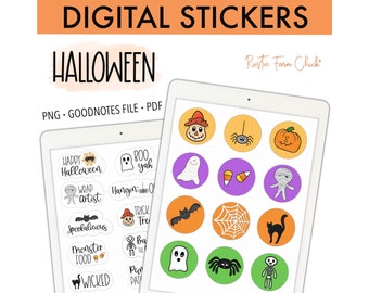 Autocollants de planificateur numérique HALLOWEEN, autocollants de planificateur numérique pré-recadrés pour GoodNotes, autocollants bonus