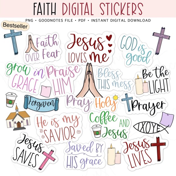 FAITH QUOTES Digital Planner Stickers, Bible Journal Stickers, GoodNotes Stickers, Digital Stickers for GoodNotes, Bonus Stickers