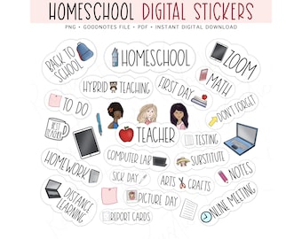 HOMESCHOOL Digital Stickers for GoodNotes, Teacher Pre-cropped Digital Planner Stickers, School Stickers, Bonus Stickers