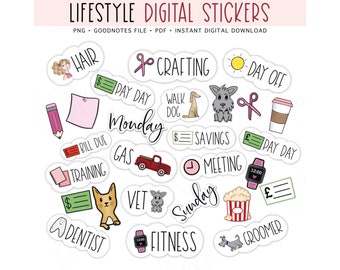LIFESTYLE Digital Stickers for GoodNotes, Cute Basic Daily Pre-cropped Digital Planner Stickers, GoodNotes Stickers, Bonus Stickers