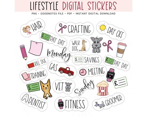 LIFESTYLE Digital Stickers for Goodnotes, Cute Basic Daily Pre