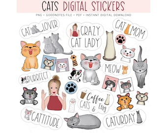 CATS Digital Stickers for GoodNotes, Kitten Pre-cropped Digital Planner Stickers, GoodNotes Stickers, Bonus Stickers