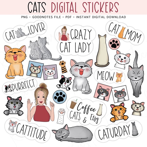 CATS Digital Stickers for GoodNotes, Kitten Pre-cropped Digital Planner Stickers, GoodNotes Stickers, Bonus Stickers