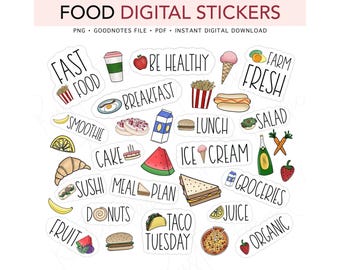 FOOD, Junk Food, Fast Food Pre-cropped Digital Planner Stickers, GoodNotes Stickers, Bonus Stickers