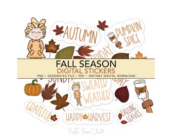 FALL SEASON Digital Stickers, GoodNotes Stickers, Autumn Pre-cropped Digital Planner Stickers for GoodNotes
