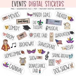 ENTERTAINMENT Digital Planner Stickers, GoodNotes Stickers, Event Pre-cropped Digital Stickers for GoodNotes, Bonus Stickers
