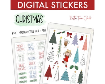 CHRISTMAS Digital Stickers, Holidays Pre-cropped Christmas Planner Stickers for GoodNotes, Bonus Stickers