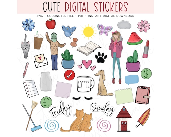 BASIC DAILY Digital Stickers for Goodnotes, Everyday Pre-cropped Digital Planner  Stickers, Goodnotes Stickers, Bonus Stickers 
