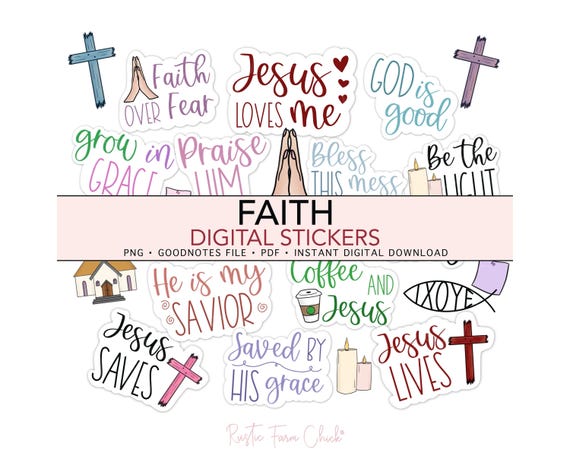 FAITH QUOTES Digital Stickers, Christian Religious Bible Journal Pre-cropped Digital Planner Stickers, GoodNotes Stickers, Bonus Stickers