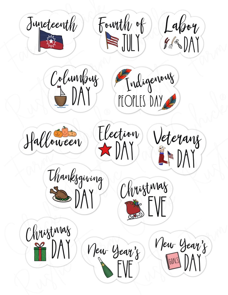 NATIONAL U.S. HOLIDAYS Digital Stickers, Federal Holidays Pre-cropped Digital Planner Stickers for GoodNotes, Bonus Stickers zdjęcie 3