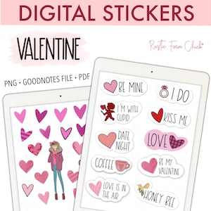 VALENTINE Digitale Aufkleber für GoodNotes, vorgeschnittene digitale Planer-Aufkleber für Valentinstag, GoodNotes-Aufkleber, Bonus-Aufkleber