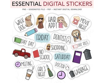 ESSENTIAL BASIC DAILY Pre-cropped Digital Planner Stickers, GoodNotes Stickers, Bonus Stickers