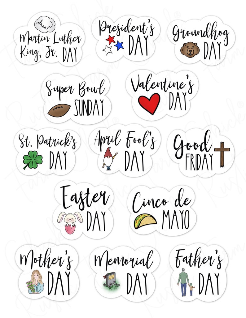 NATIONAL U.S. HOLIDAYS Digital Stickers, Federal Holidays Pre-cropped Digital Planner Stickers for GoodNotes, Bonus Stickers zdjęcie 2