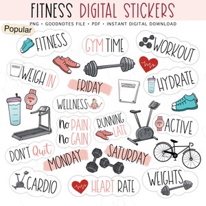 FITNESS Digital Stickers for GoodNotes, Exercise Pre-cropped Digital Planner Stickers, GoodNotes Stickers, Bonus Stickers