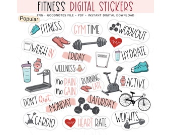 FITNESS Digital Stickers for GoodNotes, Exercise Pre-cropped Digital Planner Stickers, GoodNotes Stickers, Bonus Stickers