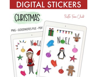 CHRISTMAS Digital Stickers, Holidays Pre-cropped Christmas Planner Stickers for GoodNotes, Bonus Stickers