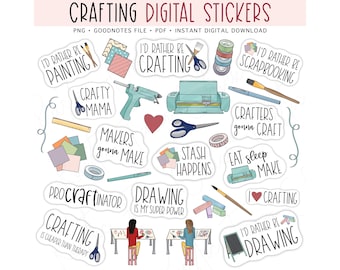CRAFTING Digital Stickers for GoodNotes, Pre-cropped Digital Planner Stickers, Craft Supplies, Illustrated Craft Stickers, Bonus Stickers