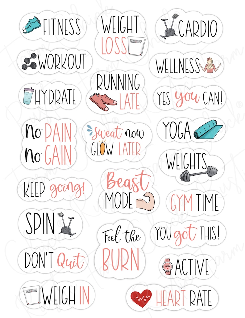 FITNESS Digital Stickers for GoodNotes, Exercise Pre-cropped Digital Planner Stickers, GoodNotes Stickers, Bonus Stickers image 2