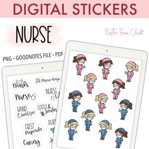 NURSE Digital Planner Stickers, Nursing Pre-cropped Digital Stickers for GoodNotes Planner, Bonus Stickers