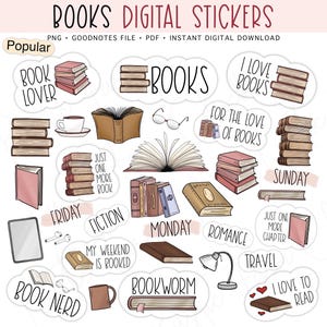 Adesivi digitali LIBRI, adesivi per planner digitali pre-ritagliati per la lettura, adesivi GoodNotes, adesivi bonus