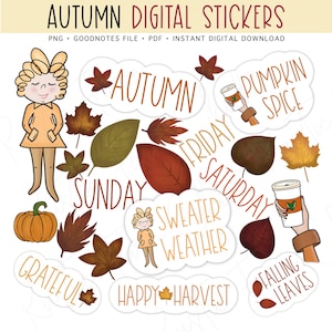 Autumn Fall Planner Stickers, Pre-cropped Digital Planner Stickers, GoodNotes Stickers