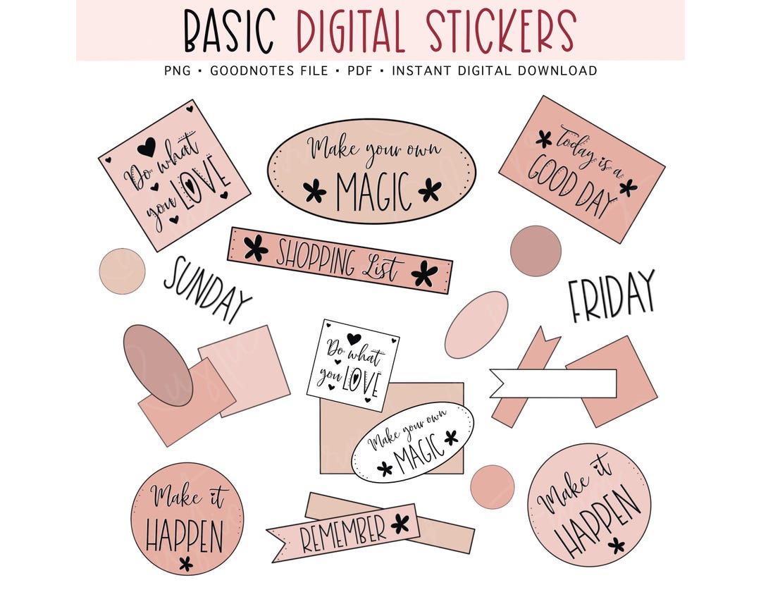 BASIC Digital Stickers, Daily Pre-cropped Digital Planner Stickers ...