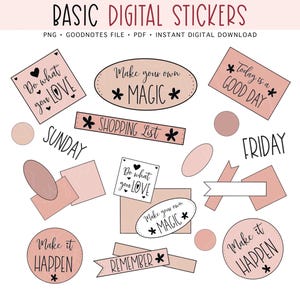 BASIC Digital Stickers, Daily Pre-cropped Digital Planner Stickers, GoodNotes Stickers, Widget Stickers, Bonus Stickers