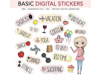 BASIC EVERYDAY Pre-cropped Digital Planner Stickers, GoodNotes Stickers, Bonus Stickers