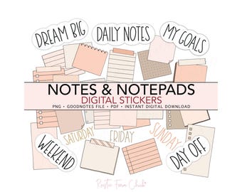 NOTES & NOTEPADS Pre-cropped Digital Planner Stickers, GoodNotes Stickers, Widgets, Bonus Stickers