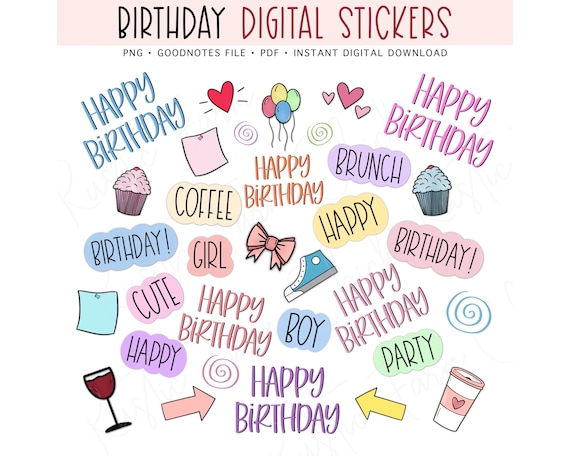 BIRTHDAY Digital Planner Stickers, Goodnotes Stickers, Party Pre