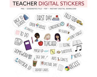 TEACHER, School, Classroom, Pre-cropped Digital Planner Stickers, GoodNotes Stickers, Bonus Stickers