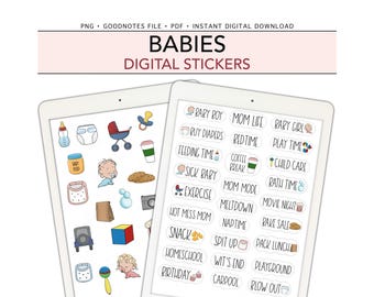 BABIES Digital Stickers for GoodNotes, Babies & Children Pre-cropped Digital Planner Stickers, Bonus Stickers
