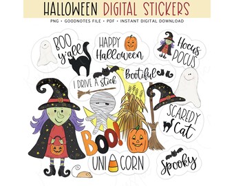 HALLOWEEN Digital Planner Stickers, Pre-cropped Planner Stickers for GoodNotes, Bonus Stickers