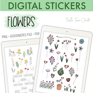 FLOWERS Digital Stickers for GoodNotes, Pre-cropped Digital Planner Stickers, GoodNotes Stickers, Bonus Stickers