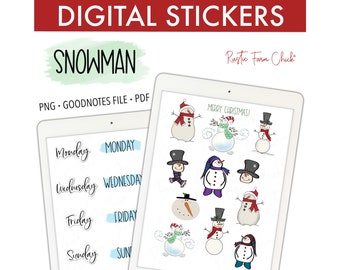 SNOWMAN Digital Stickers for GoodNotes, Christmas Pre-cropped Digital Planner Stickers, , Holiday Stickers, Bonus Stickers