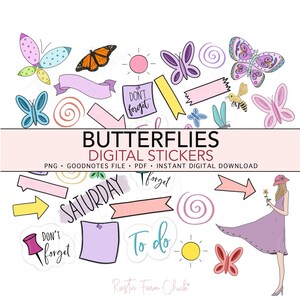 Stickers numériques PAPILLONS, stickers papillon violet pré-recadrés, Stickers GoodNotes, stickers bonus
