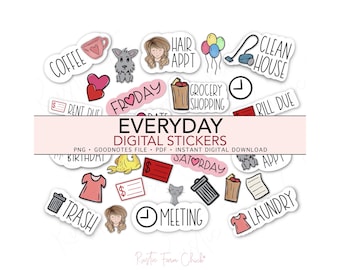 EVERYDAY Digital Stickers, Basic Pre-cropped Digital Planner Stickers, GoodNotes Stickers, Bonus Stickers