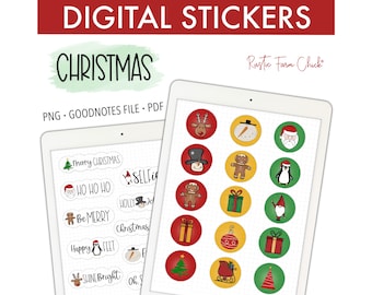 CHRISTMAS Digital Stickers, Holidays Pre-cropped Digital Planner Stickers for GoodNotes, Bonus Stickers