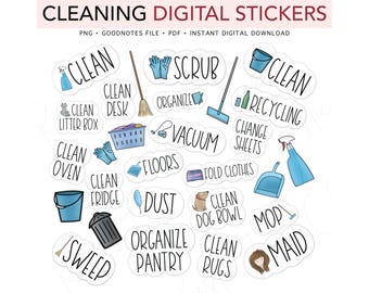 CLEANING, Housework Chores, Pre-cropped Digital Planner Stickers, GoodNotes Stickers, Bonus Stickers