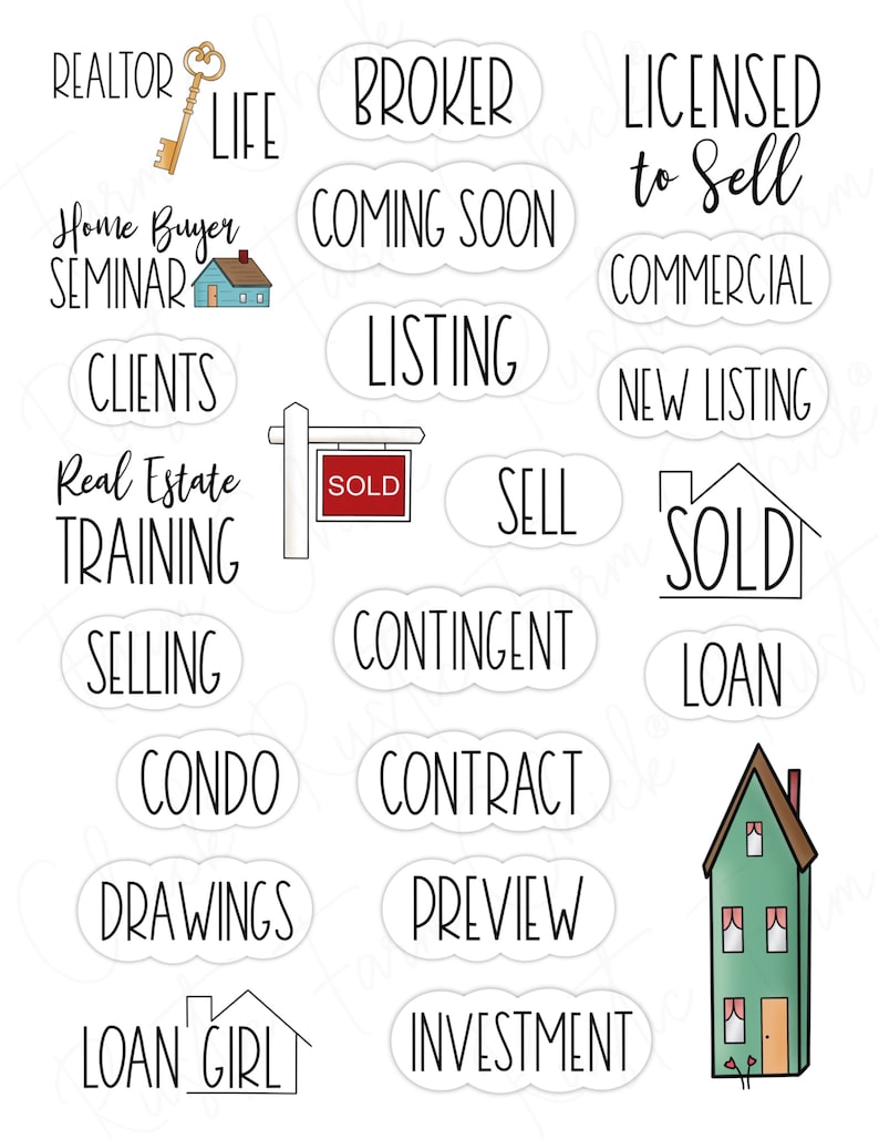 REAL ESTATE Digital Planner Stickers, Pre-cropped Digital Stickers for GoodNotes, Bonus Stickers image 5