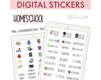 Stickers numériques HOMESCHOOL pour GoodNotes, Stickers d'agenda numériques pré-recadrés pour enseignant, Stickers d'agenda GoodNotes, Stickers bonus