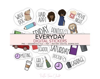 EVERYDAY BASIC African American Pre-cropped Digital Planner Stickers, GoodNotes Planner Stickers, Bonus Stickers