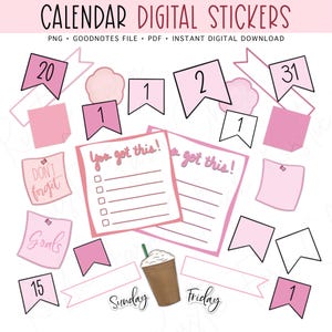 PINK CALENDAR WIDGETS Digital Planner Stickers, GoodNotes Digital Stickers