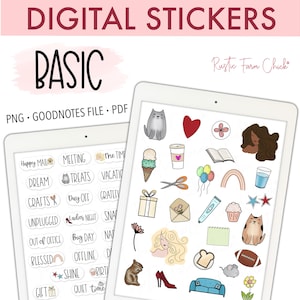 Stickers numériques BASIC pour GoodNotes, Stickers d'agenda numériques pré-recadrés de tous les jours, Stickers GoodNotes, Stickers bonus