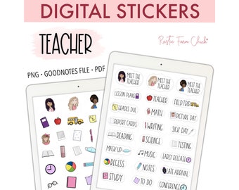 TEACHER Digital Planner Stickers, School Classroom Pre-cropped Digital Stickers, GoodNotes Stickers, Bonus Stickers