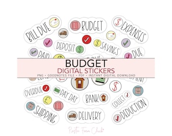 BUDGET digitale Aufkleber, Geld, Bill Tracker, Fissuren vorgeschnittene digitale Planer-Aufkleber, GoodNotes, Bonus Aufkleber